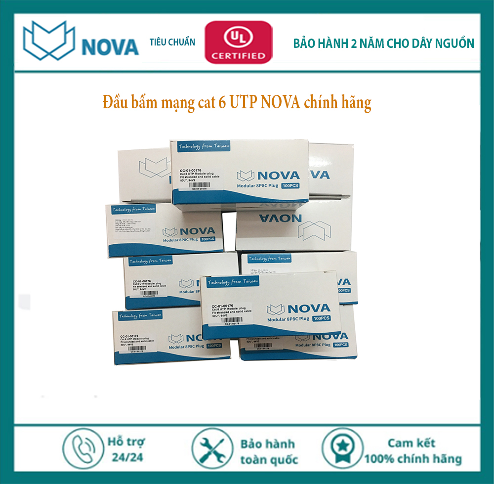 Đầu bấm mạng cat 6 UTP NOVA 1 mảnh P/N : CC-01-00176 chính hãng